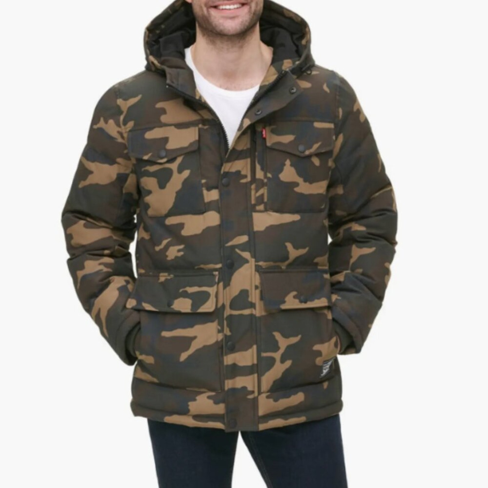 Levi’s Men's Quilted Four Pocket Parka Hoody Jacket Camouflage Size L New